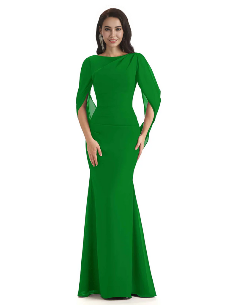 Casual Mermaid Chiffon Half Sleeves Long Mother of The Bride Dresses