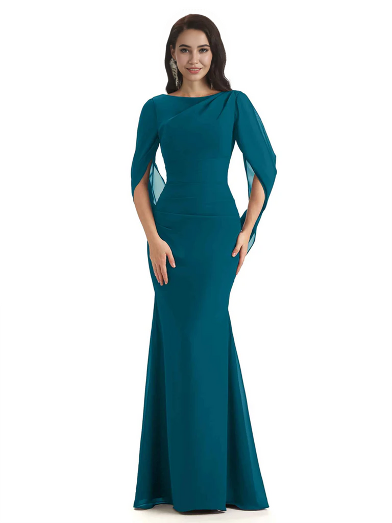 Casual Mermaid Chiffon Half Sleeves Long Mother of The Bride Dresses