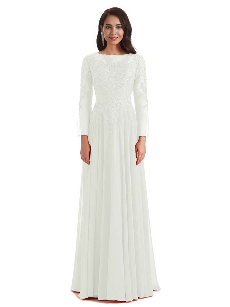 Elegant A-line Long Sleeves Lace Long Mother of The Bride Dresses