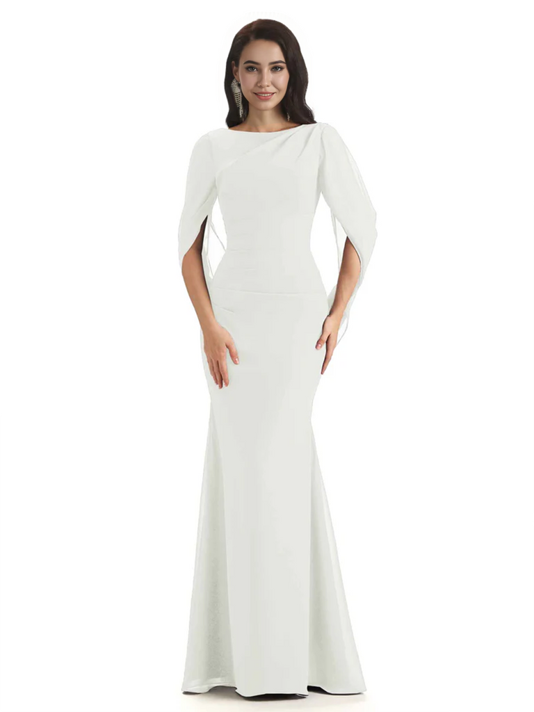 Casual Mermaid Chiffon Half Sleeves Long Mother of The Bride Dresses