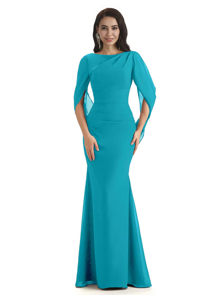 Casual Mermaid Chiffon Half Sleeves Long Mother of The Bride Dresses