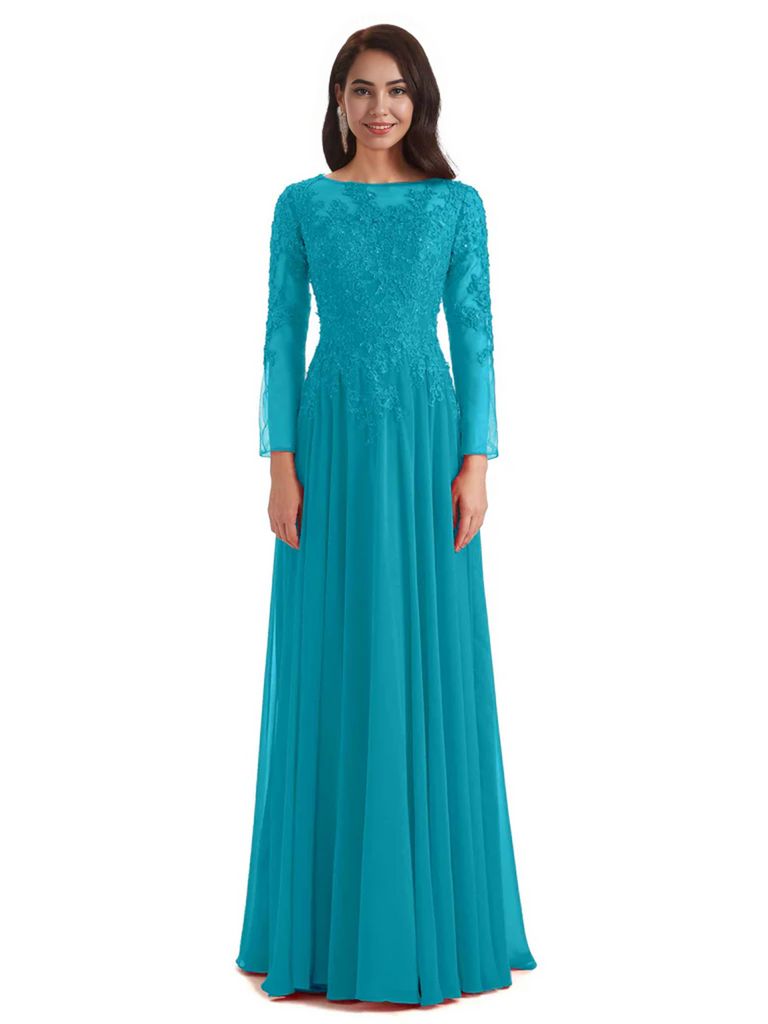 Elegant A-line Long Sleeves Lace Long Mother of The Bride Dresses