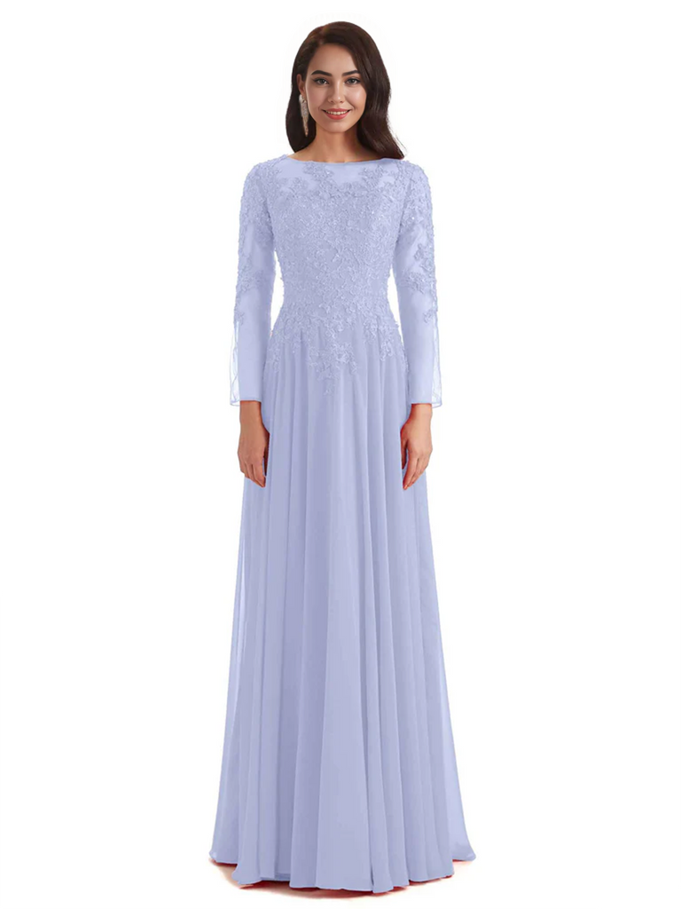 Elegant A-line Long Sleeves Lace Long Mother of The Bride Dresses