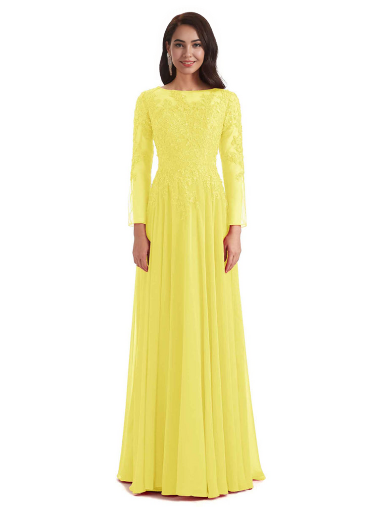 Elegant A-line Long Sleeves Lace Long Mother of The Bride Dresses