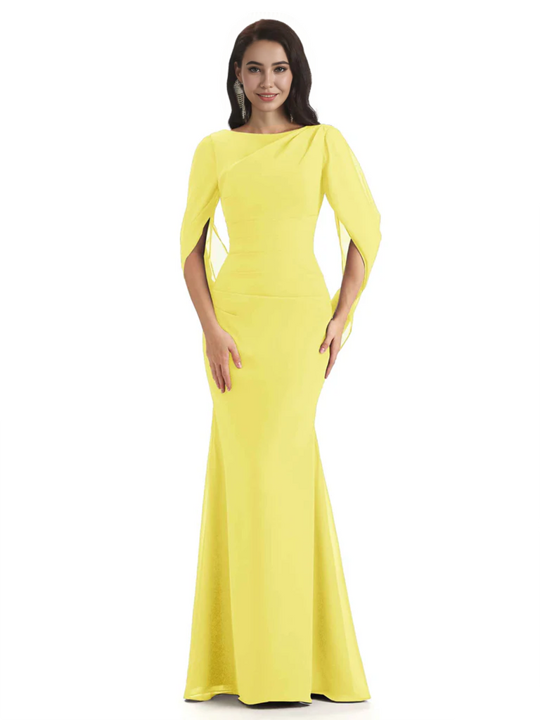 Casual Mermaid Chiffon Half Sleeves Long Mother of The Bride Dresses