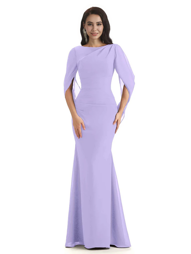 Casual Mermaid Chiffon Half Sleeves Long Mother of The Bride Dresses