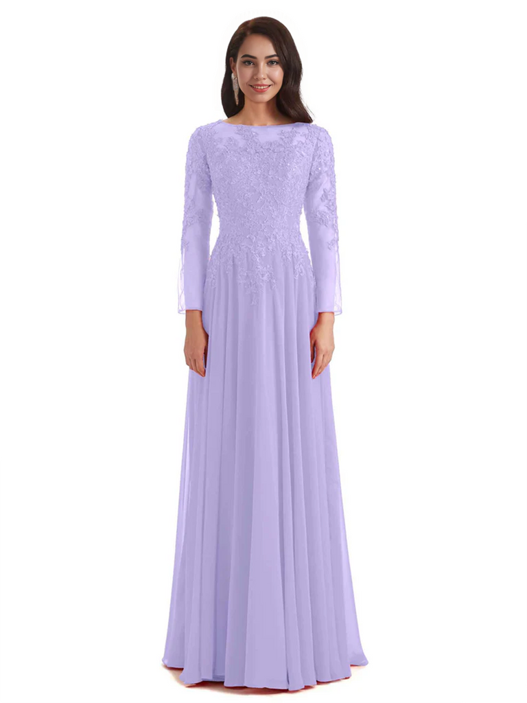 Elegant A-line Long Sleeves Lace Long Mother of The Bride Dresses
