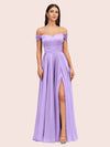 Sexy Off Shoulder Side Slit A-Line Long Soft Satin Bridesmaid Dresses Online For Sale