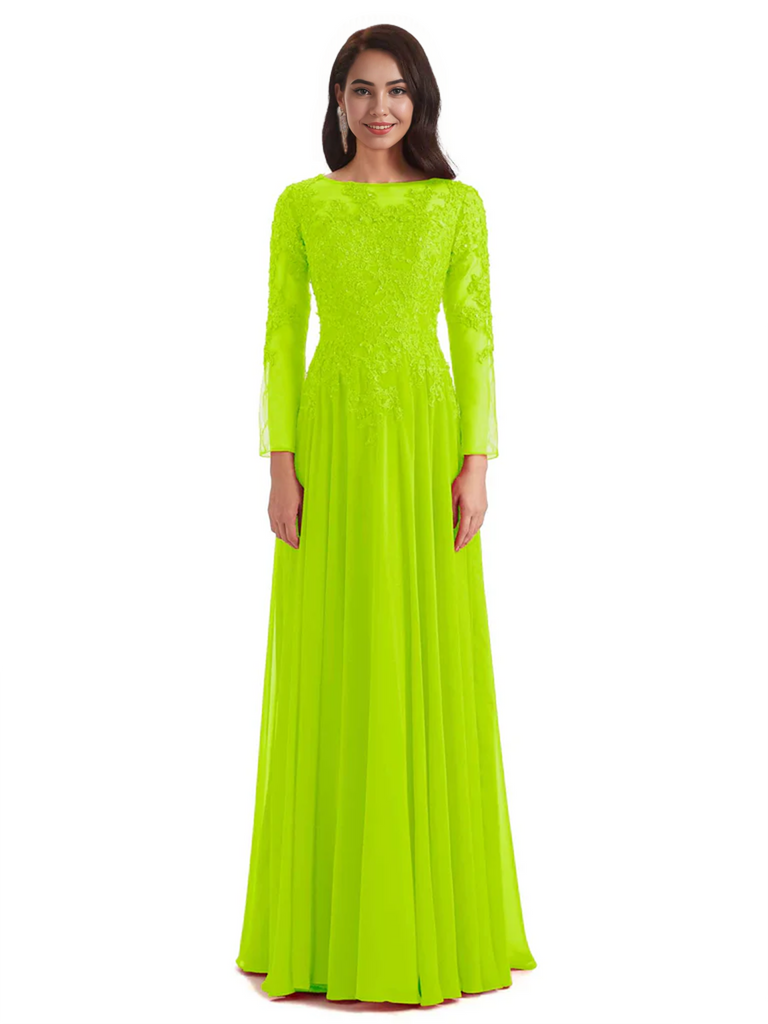Elegant A-line Long Sleeves Lace Long Mother of The Bride Dresses