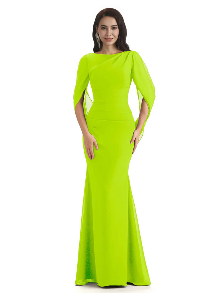 Casual Mermaid Chiffon Half Sleeves Long Mother of The Bride Dresses