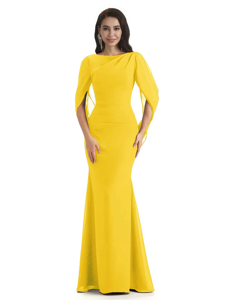 Casual Mermaid Chiffon Half Sleeves Long Mother of The Bride Dresses