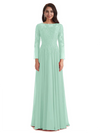 Elegant A-line Long Sleeves Lace Long Mother of The Bride Dresses