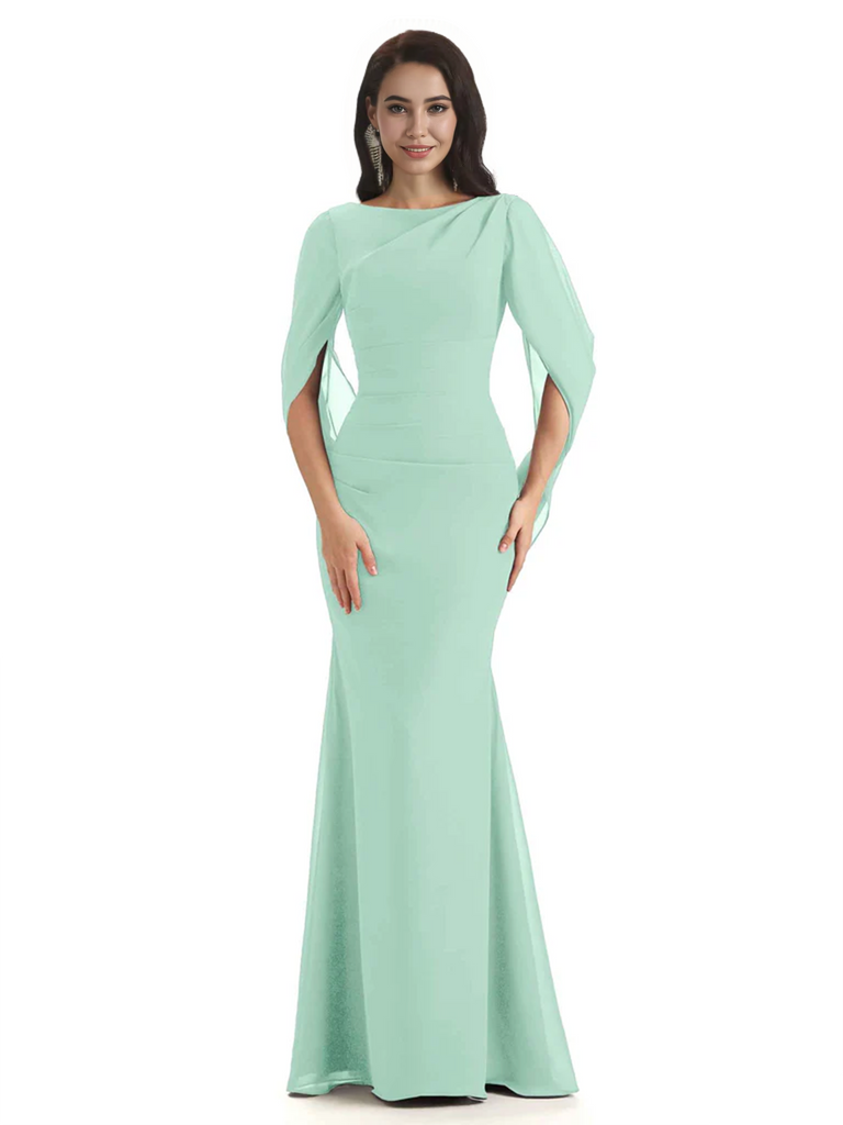 Casual Mermaid Chiffon Half Sleeves Long Mother of The Bride Dresses