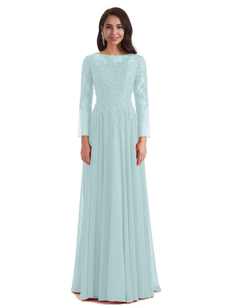Elegant A-line Long Sleeves Lace Long Mother of The Bride Dresses
