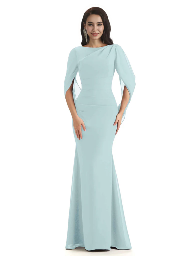 Casual Mermaid Chiffon Half Sleeves Long Mother of The Bride Dresses
