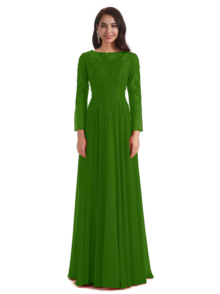 Elegant A-line Long Sleeves Lace Long Mother of The Bride Dresses