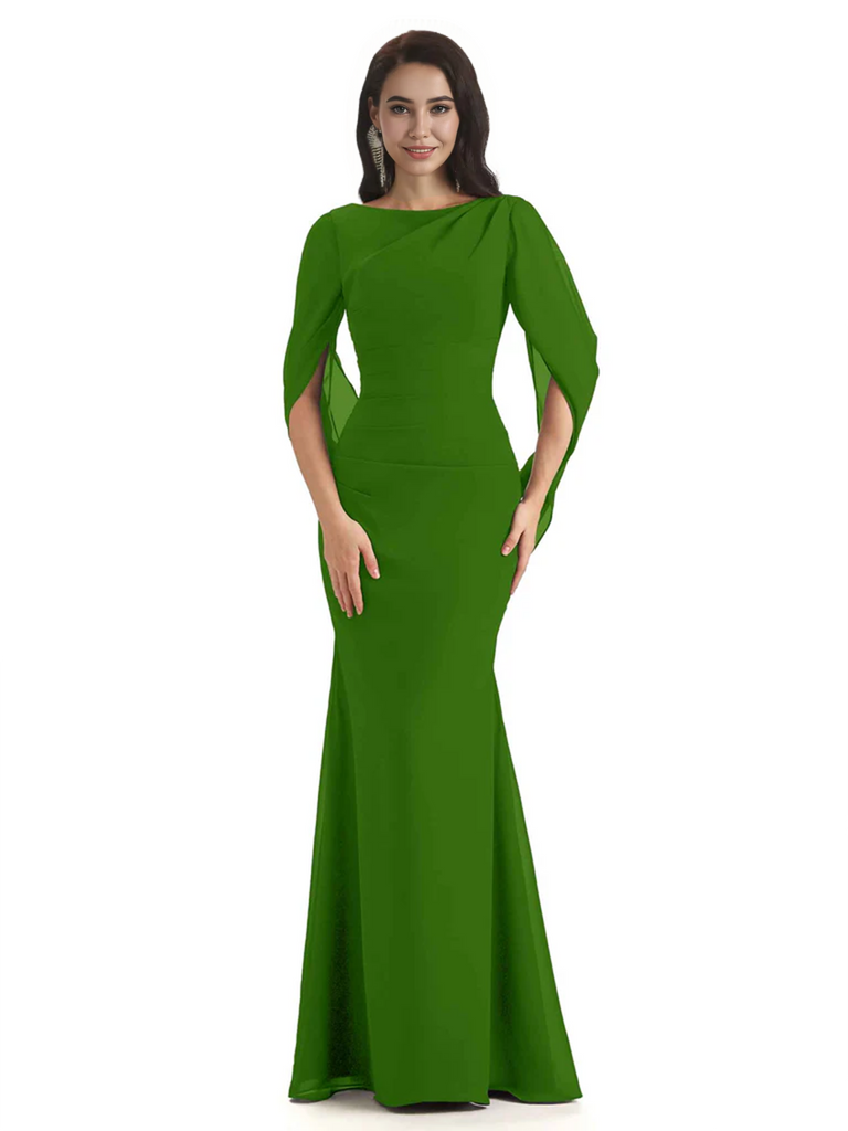 Casual Mermaid Chiffon Half Sleeves Long Mother of The Bride Dresses