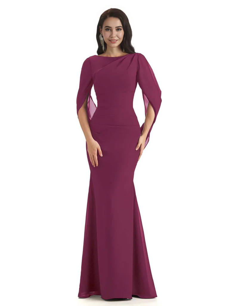 Casual Mermaid Chiffon Half Sleeves Long Mother of The Bride Dresses