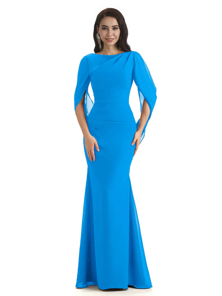 Casual Mermaid Chiffon Half Sleeves Long Mother of The Bride Dresses