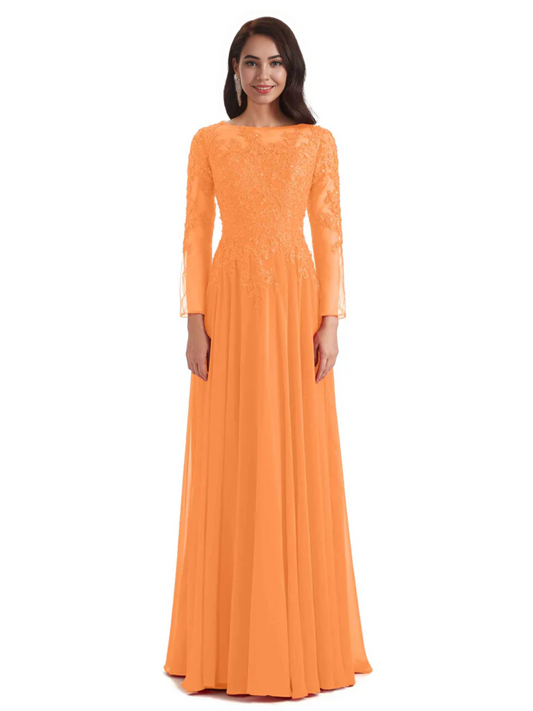 Elegant A-line Long Sleeves Lace Long Mother of The Bride Dresses