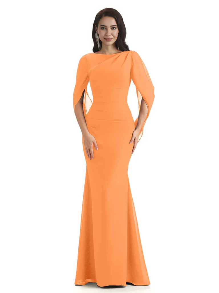 Casual Mermaid Chiffon Half Sleeves Long Mother of The Bride Dresses