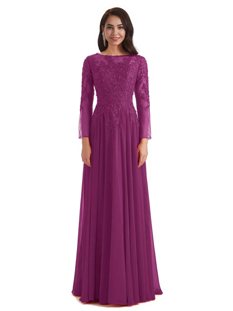 Elegant A-line Long Sleeves Lace Long Mother of The Bride Dresses