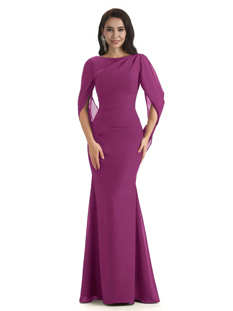 Casual Mermaid Chiffon Half Sleeves Long Mother of The Bride Dresses