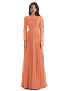Elegant A-line Long Sleeves Lace Long Mother of The Bride Dresses