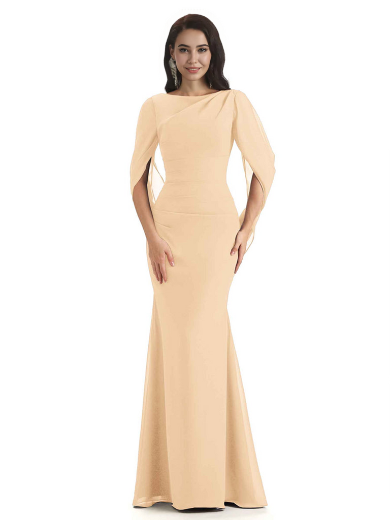 Casual Mermaid Chiffon Half Sleeves Long Mother of The Bride Dresses