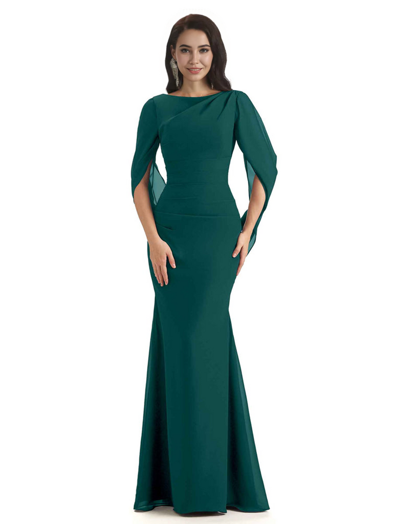 Casual Mermaid Chiffon Half Sleeves Long Mother of The Bride Dresses