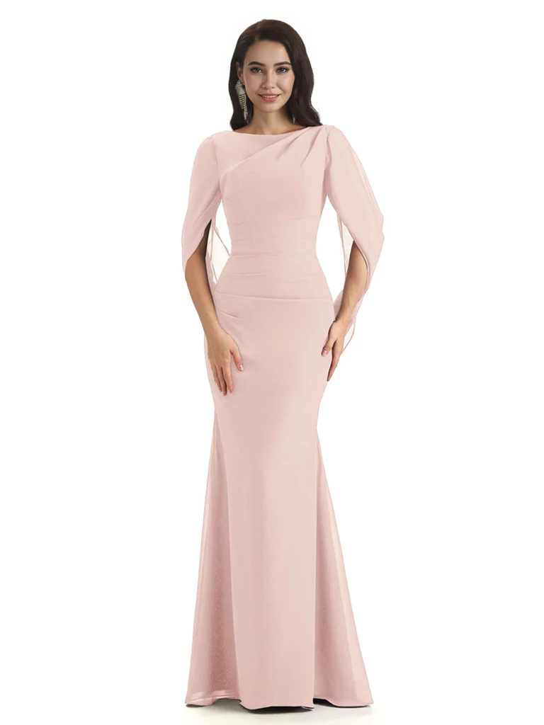 Casual Mermaid Chiffon Half Sleeves Long Mother of The Bride Dresses