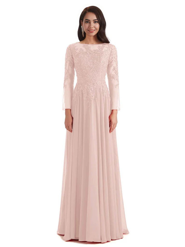 Elegant A-line Long Sleeves Lace Long Mother of The Bride Dresses