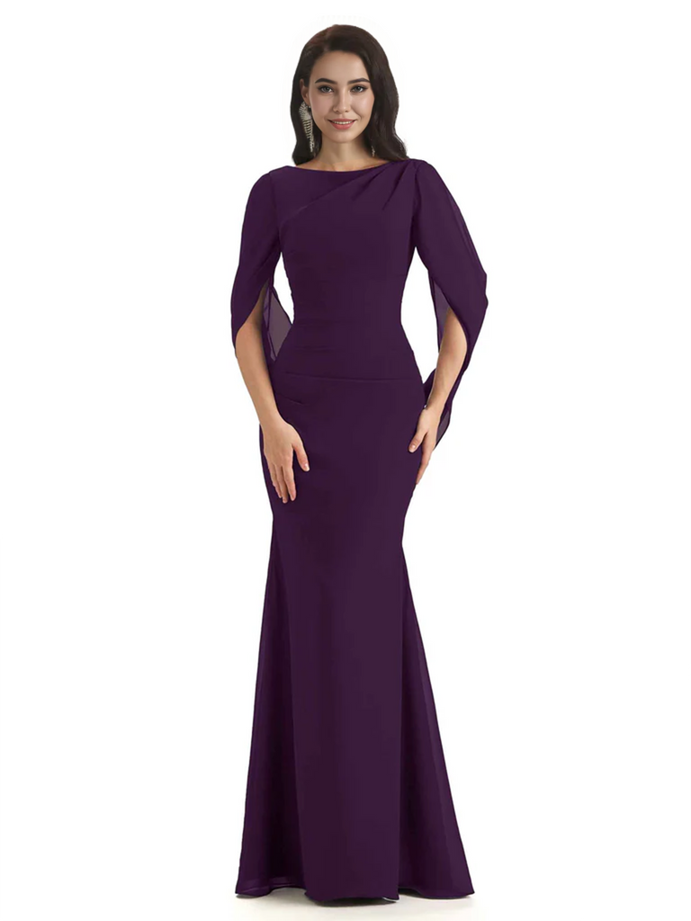 Casual Mermaid Chiffon Half Sleeves Long Mother of The Bride Dresses