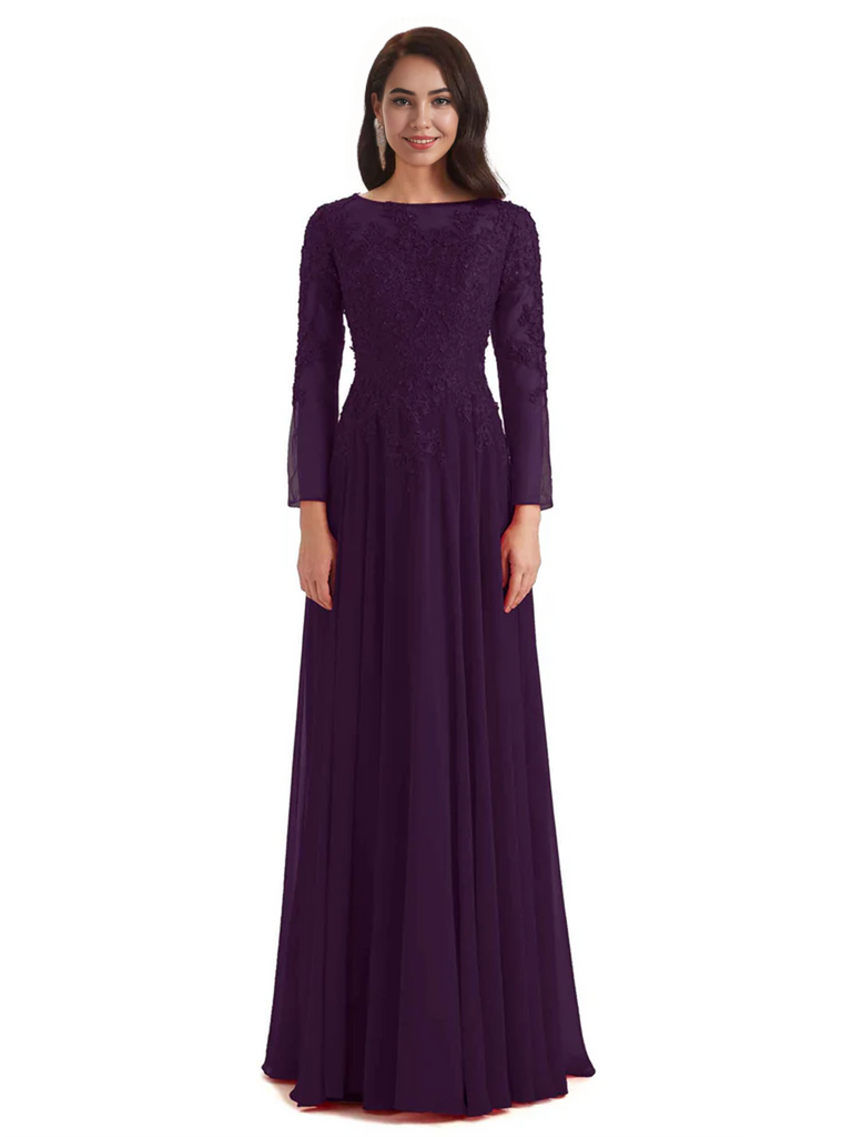 Elegant A-line Long Sleeves Lace Long Mother of The Bride Dresses
