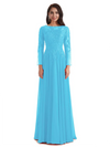 Elegant A-line Long Sleeves Lace Long Mother of The Bride Dresses