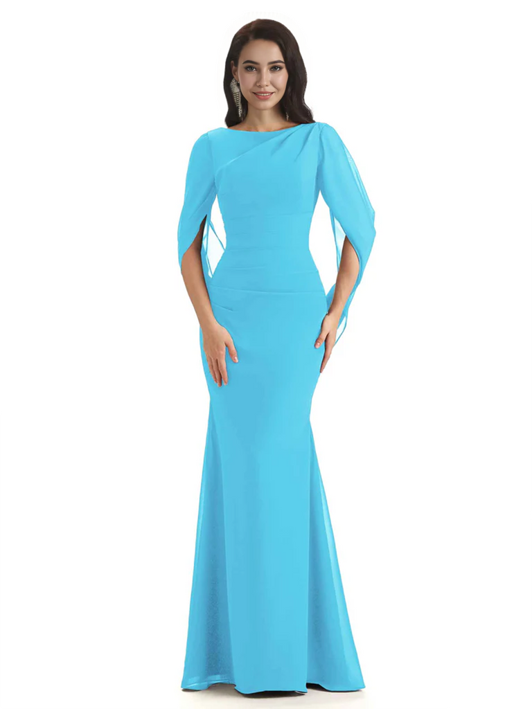 Casual Mermaid Chiffon Half Sleeves Long Mother of The Bride Dresses