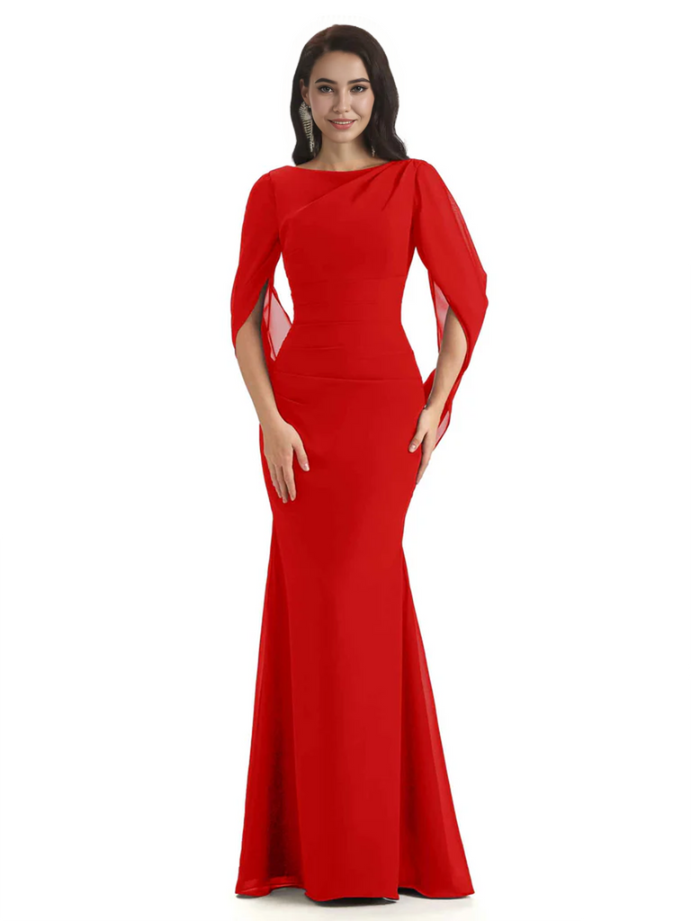 Casual Mermaid Chiffon Half Sleeves Long Mother of The Bride Dresses