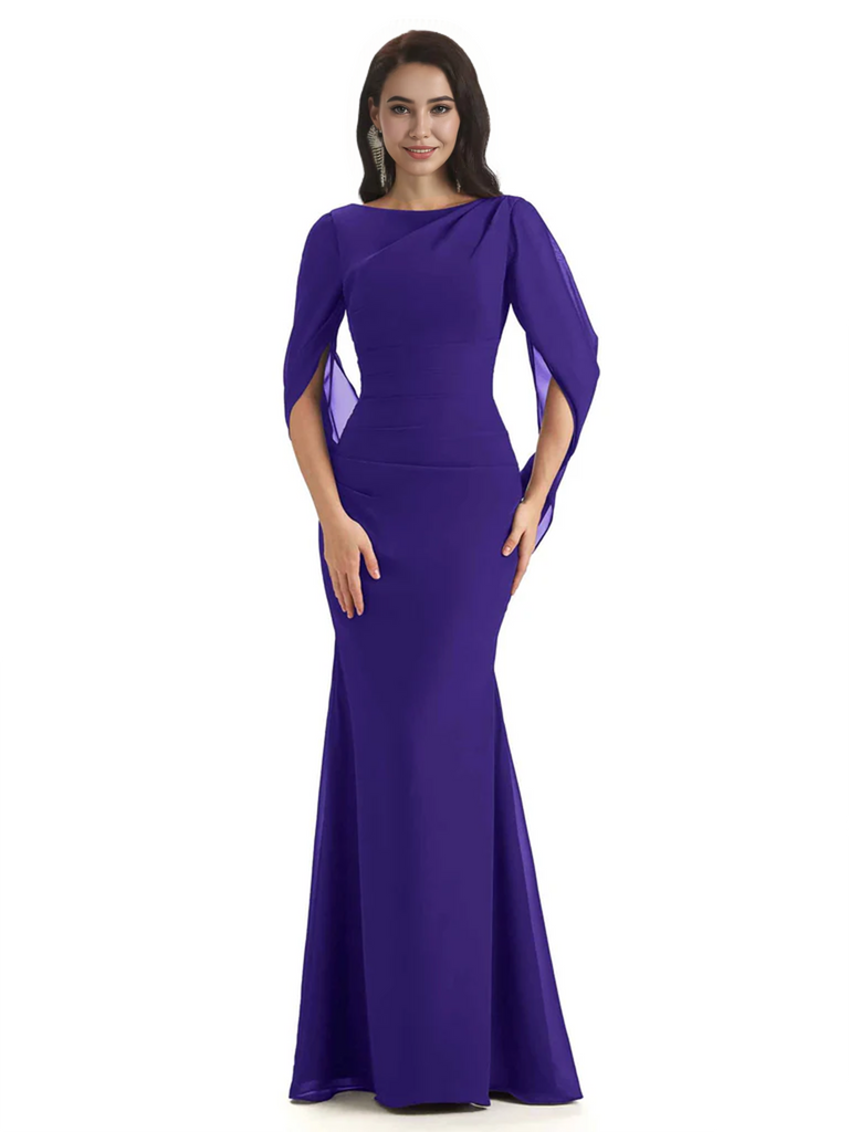 Casual Mermaid Chiffon Half Sleeves Long Mother of The Bride Dresses