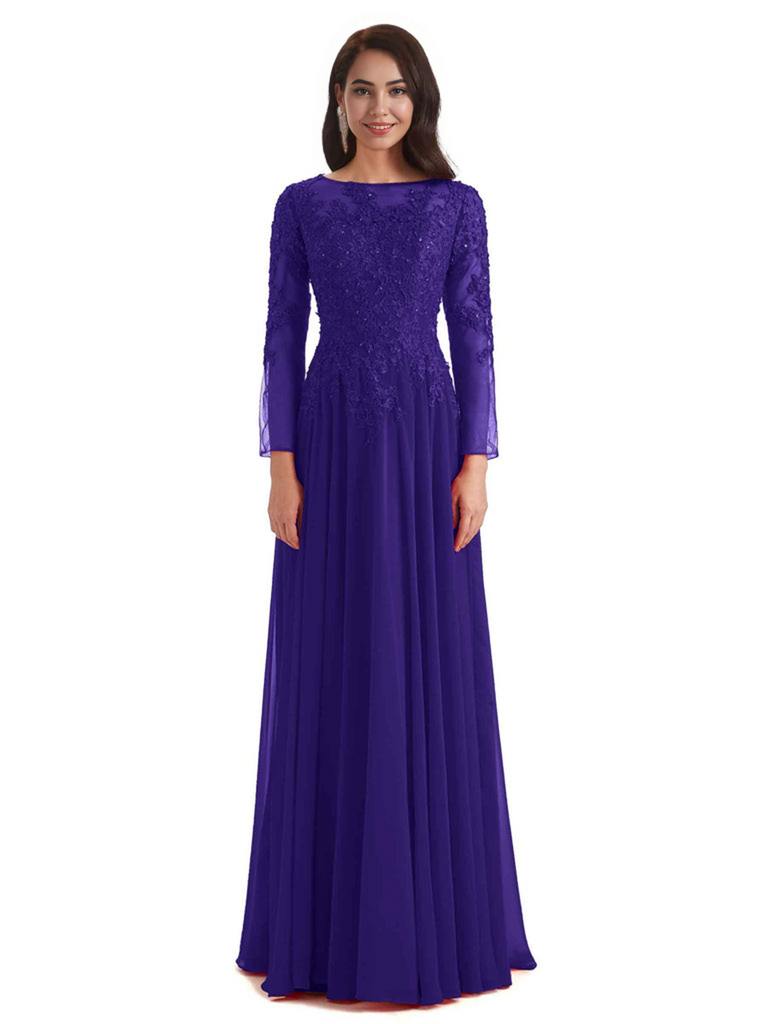Elegant A-line Long Sleeves Lace Long Mother of The Bride Dresses