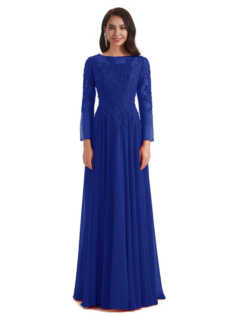 Elegant A-line Long Sleeves Lace Long Mother of The Bride Dresses