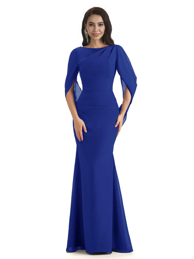 Casual Mermaid Chiffon Half Sleeves Long Mother of The Bride Dresses