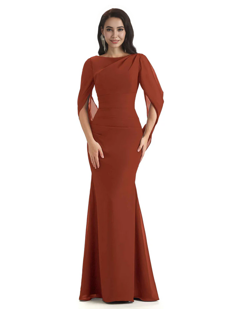 Casual Mermaid Chiffon Half Sleeves Long Mother of The Bride Dresses
