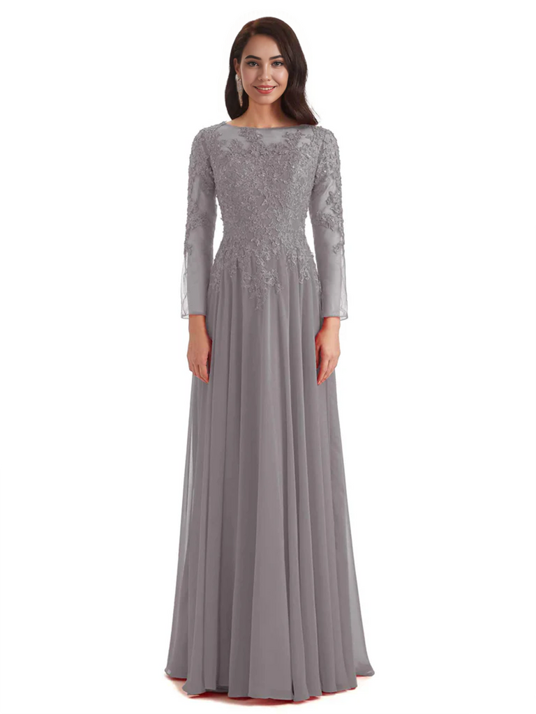 Elegant A-line Long Sleeves Lace Long Mother of The Bride Dresses