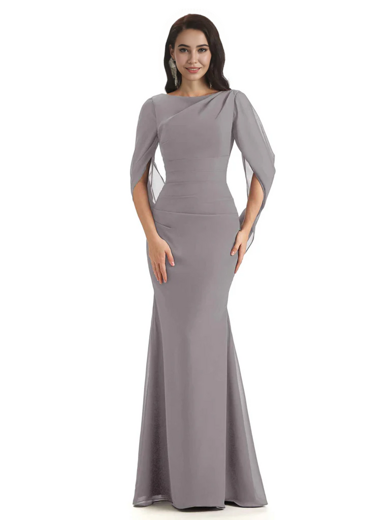Casual Mermaid Chiffon Half Sleeves Long Mother of The Bride Dresses