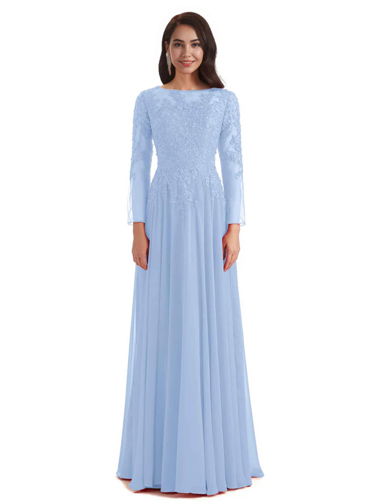 Elegant A-line Long Sleeves Lace Long Mother of The Bride Dresses