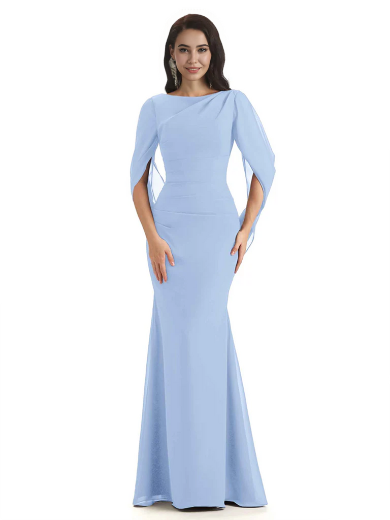 Casual Mermaid Chiffon Half Sleeves Long Mother of The Bride Dresses