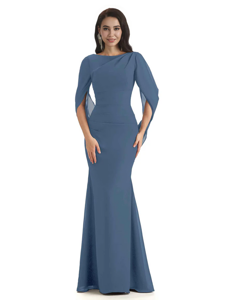 Casual Mermaid Chiffon Half Sleeves Long Mother of The Bride Dresses