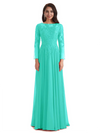 Elegant A-line Long Sleeves Lace Long Mother of The Bride Dresses