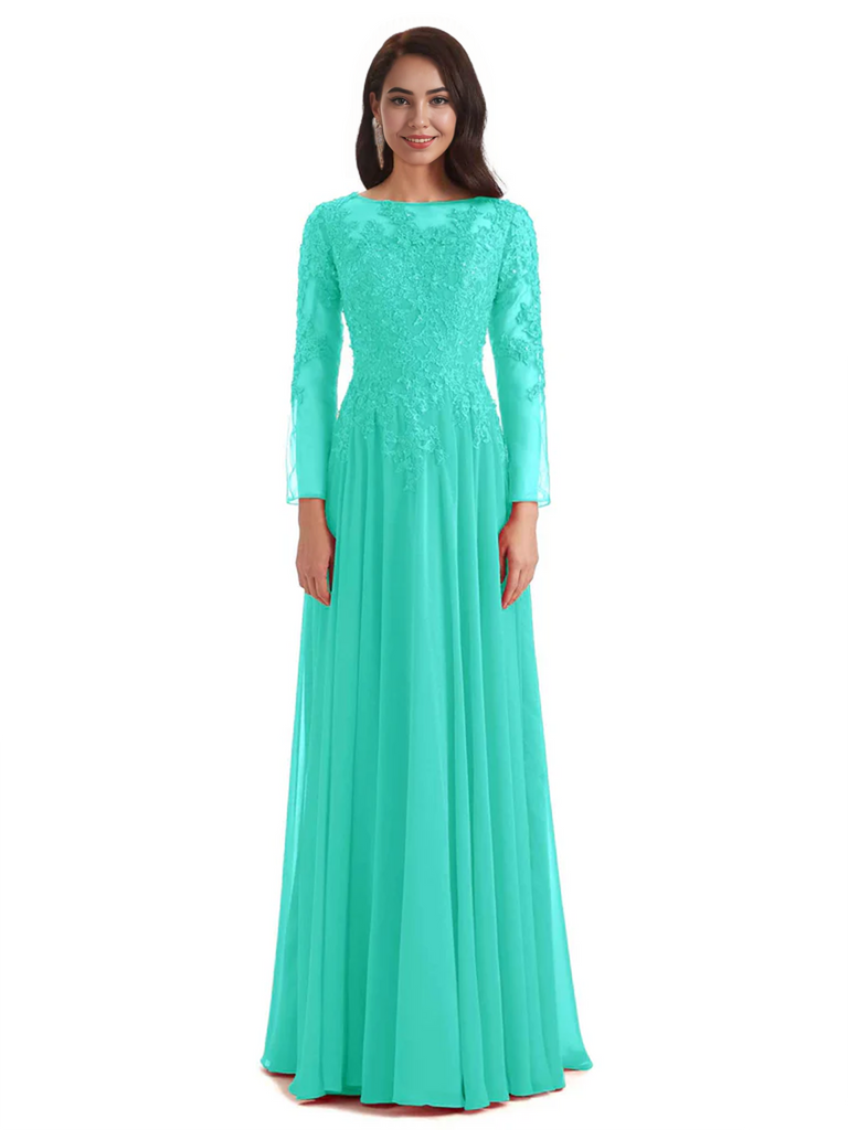 Elegant A-line Long Sleeves Lace Long Mother of The Bride Dresses