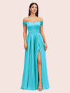 Sexy Off Shoulder Side Slit A-Line Long Soft Satin Bridesmaid Dresses Online For Sale